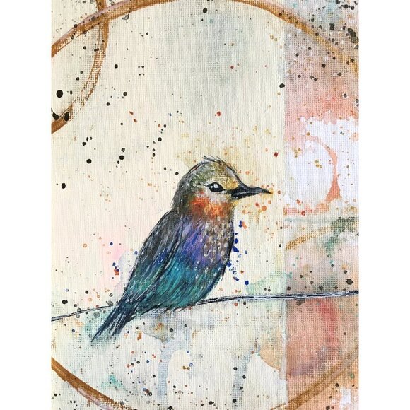 Bird art in frame, acrylic painting, boho art, boho decor, summer decor - Picture 4 of 7